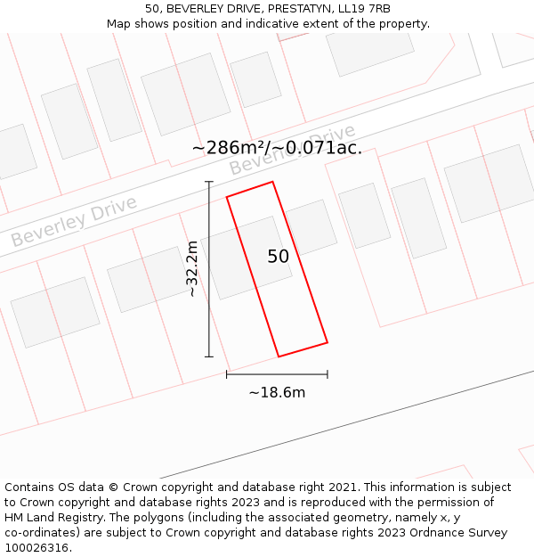 50, BEVERLEY DRIVE, PRESTATYN, LL19 7RB: Plot and title map
