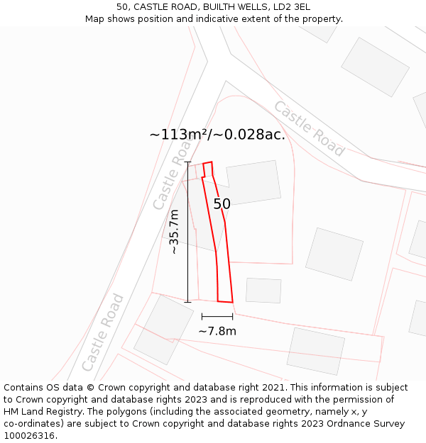 50, CASTLE ROAD, BUILTH WELLS, LD2 3EL: Plot and title map