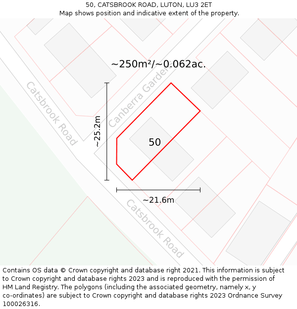 50, CATSBROOK ROAD, LUTON, LU3 2ET: Plot and title map