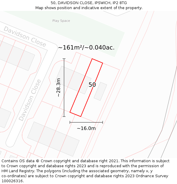 50, DAVIDSON CLOSE, IPSWICH, IP2 8TG: Plot and title map