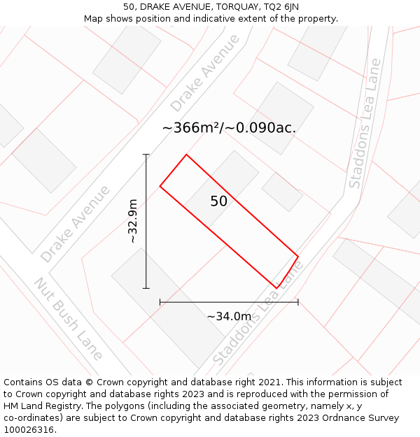 50, DRAKE AVENUE, TORQUAY, TQ2 6JN: Plot and title map