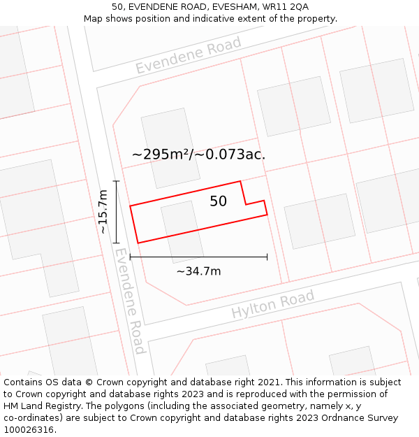 50, EVENDENE ROAD, EVESHAM, WR11 2QA: Plot and title map
