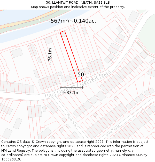 50, LLANTWIT ROAD, NEATH, SA11 3LB: Plot and title map