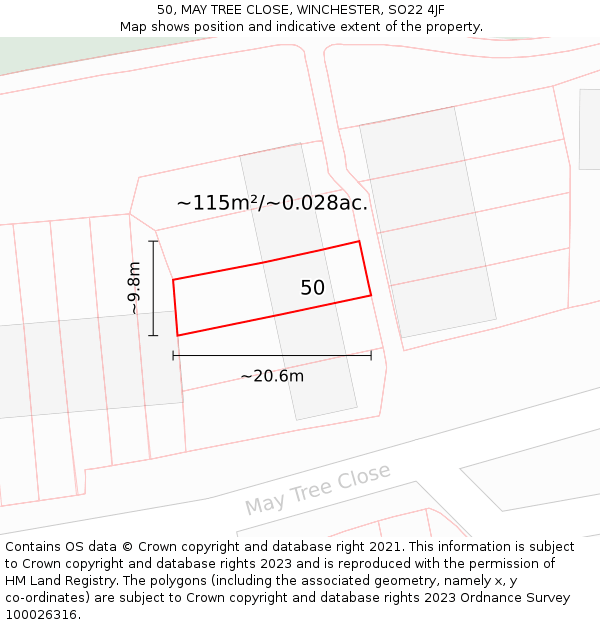 50, MAY TREE CLOSE, WINCHESTER, SO22 4JF: Plot and title map