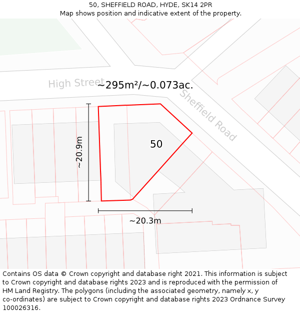 50, SHEFFIELD ROAD, HYDE, SK14 2PR: Plot and title map