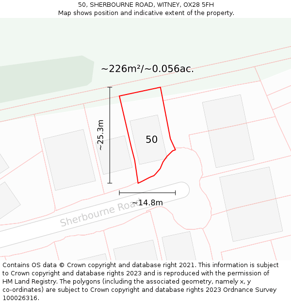 50, SHERBOURNE ROAD, WITNEY, OX28 5FH: Plot and title map
