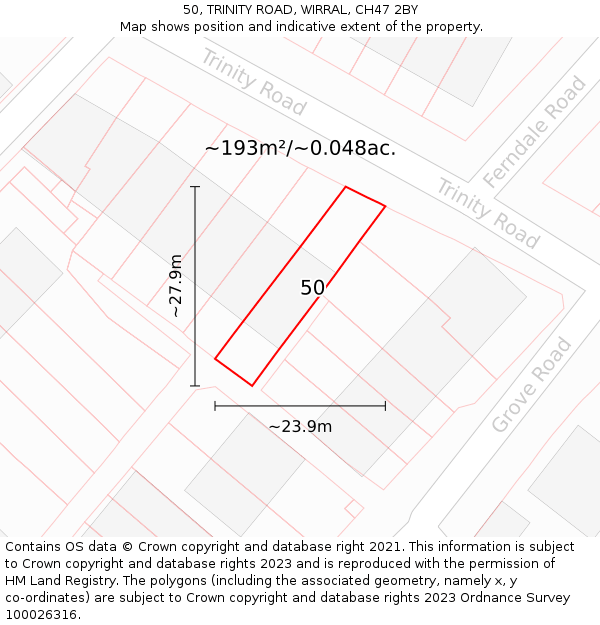 50, TRINITY ROAD, WIRRAL, CH47 2BY: Plot and title map