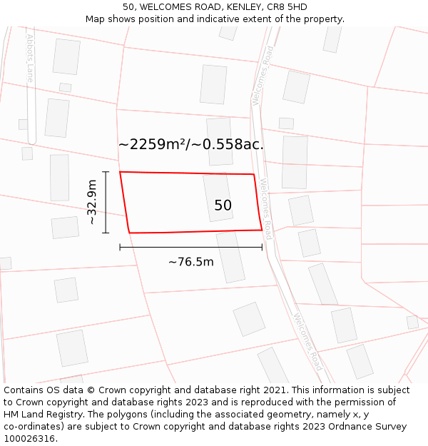50, WELCOMES ROAD, KENLEY, CR8 5HD: Plot and title map