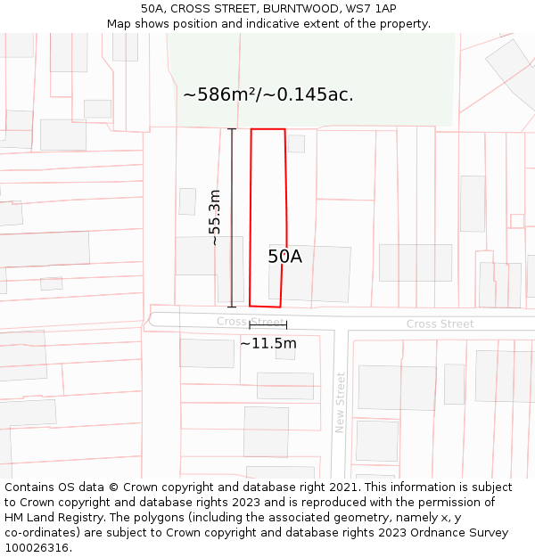 50A, CROSS STREET, BURNTWOOD, WS7 1AP: Plot and title map