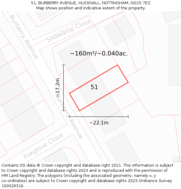 51, BURBERRY AVENUE, HUCKNALL, NOTTINGHAM, NG15 7EZ: Plot and title map