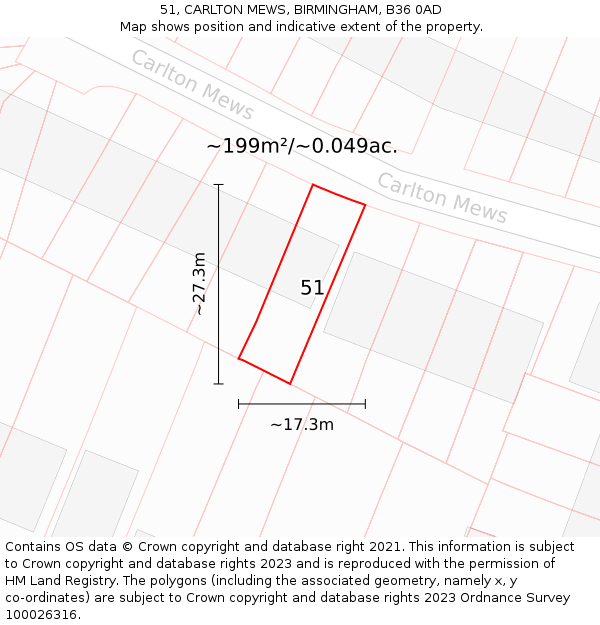 51, CARLTON MEWS, BIRMINGHAM, B36 0AD: Plot and title map