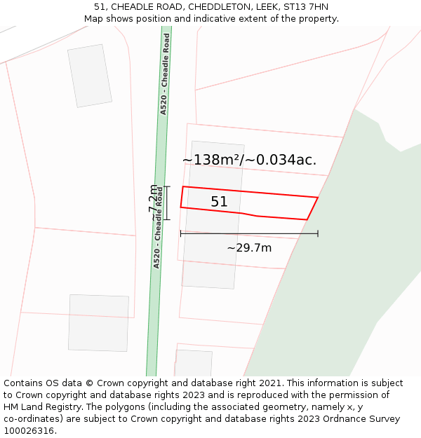51, CHEADLE ROAD, CHEDDLETON, LEEK, ST13 7HN: Plot and title map