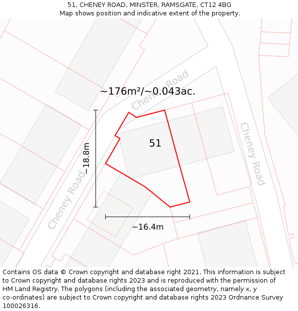 51, CHENEY ROAD, MINSTER, RAMSGATE, CT12 4BG: Plot and title map
