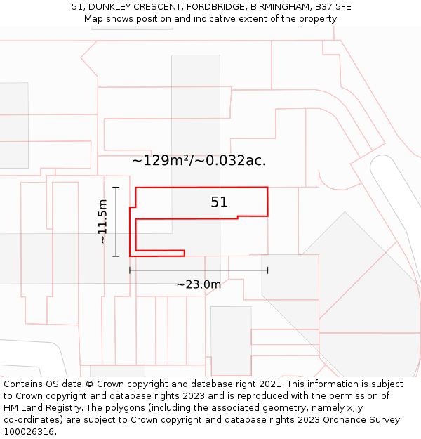 51, DUNKLEY CRESCENT, FORDBRIDGE, BIRMINGHAM, B37 5FE: Plot and title map