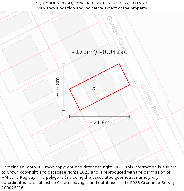 51, GARDEN ROAD, JAYWICK, CLACTON-ON-SEA, CO15 2RT: Plot and title map