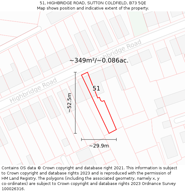 51, HIGHBRIDGE ROAD, SUTTON COLDFIELD, B73 5QE: Plot and title map
