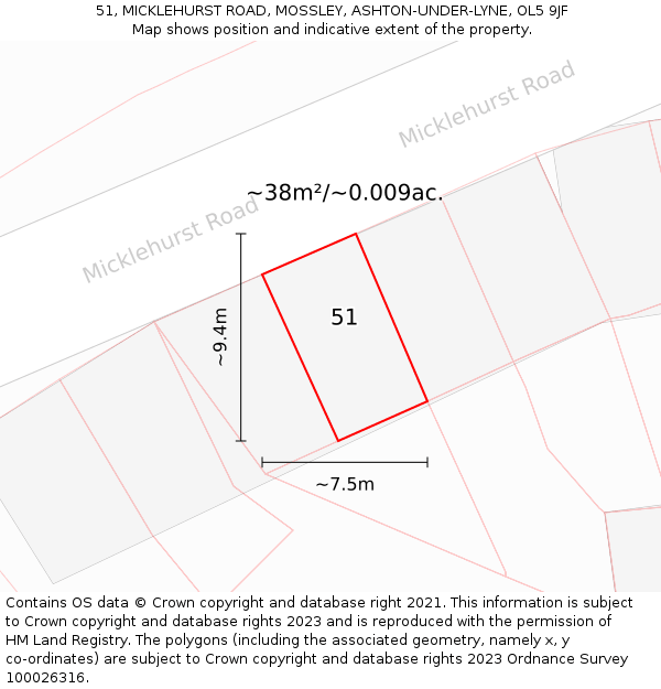51, MICKLEHURST ROAD, MOSSLEY, ASHTON-UNDER-LYNE, OL5 9JF: Plot and title map