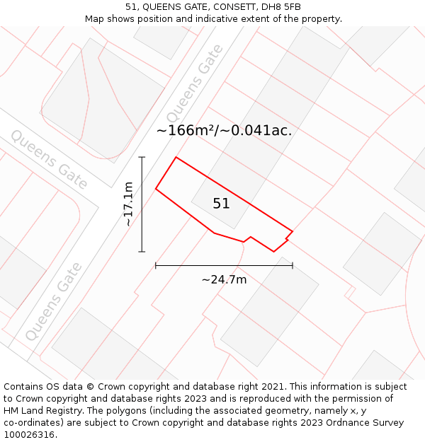 51, QUEENS GATE, CONSETT, DH8 5FB: Plot and title map
