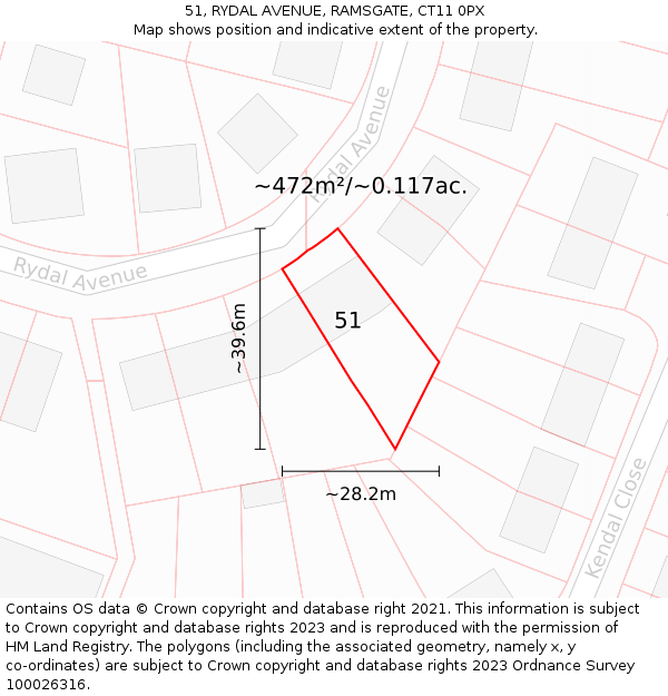 51, RYDAL AVENUE, RAMSGATE, CT11 0PX: Plot and title map