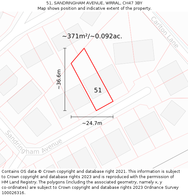 51, SANDRINGHAM AVENUE, WIRRAL, CH47 3BY: Plot and title map