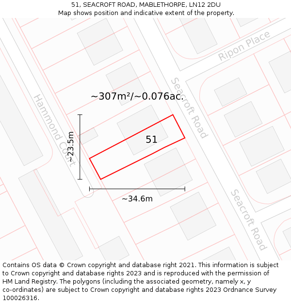 51, SEACROFT ROAD, MABLETHORPE, LN12 2DU: Plot and title map