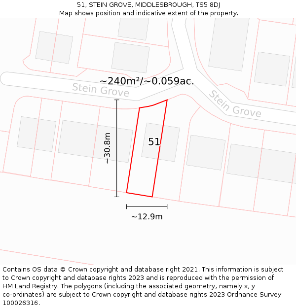 51, STEIN GROVE, MIDDLESBROUGH, TS5 8DJ: Plot and title map