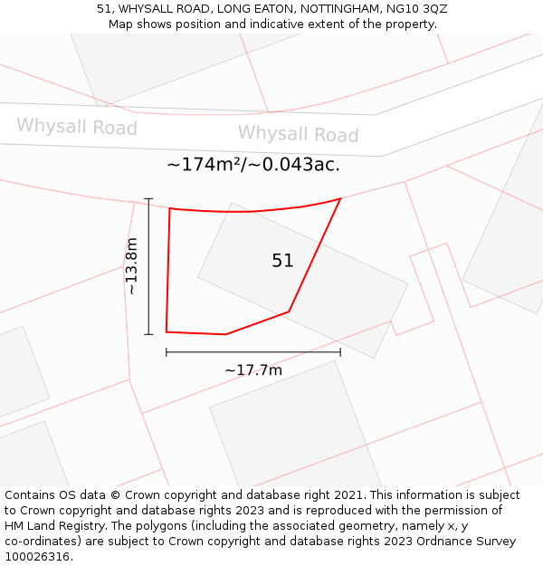 51, WHYSALL ROAD, LONG EATON, NOTTINGHAM, NG10 3QZ: Plot and title map