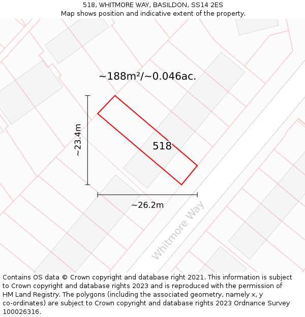 518, WHITMORE WAY, BASILDON, SS14 2ES: Plot and title map