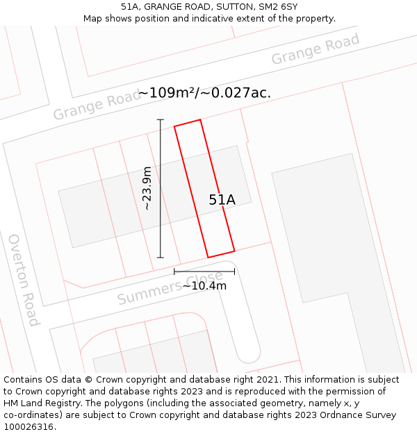 51A, GRANGE ROAD, SUTTON, SM2 6SY: Plot and title map