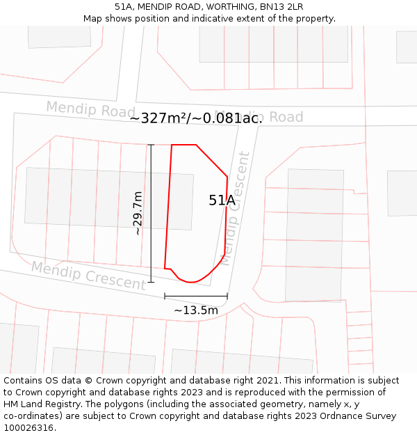 51A, MENDIP ROAD, WORTHING, BN13 2LR: Plot and title map