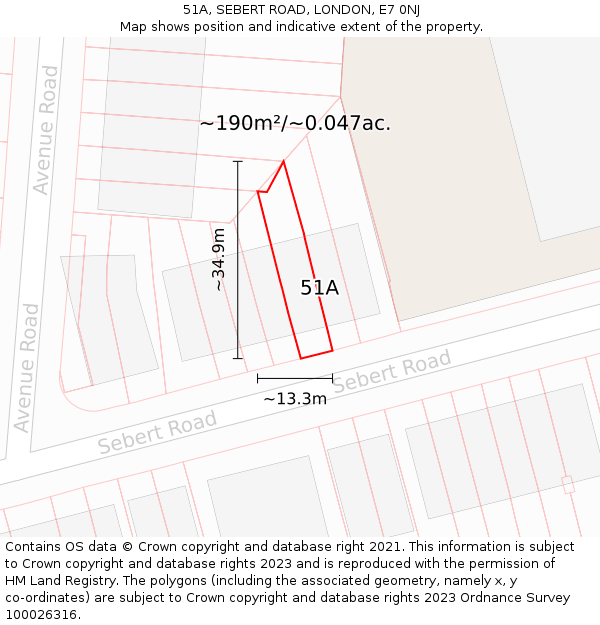 51A, SEBERT ROAD, LONDON, E7 0NJ: Plot and title map