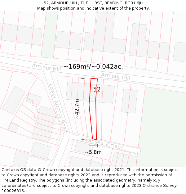 52, ARMOUR HILL, TILEHURST, READING, RG31 6JH: Plot and title map