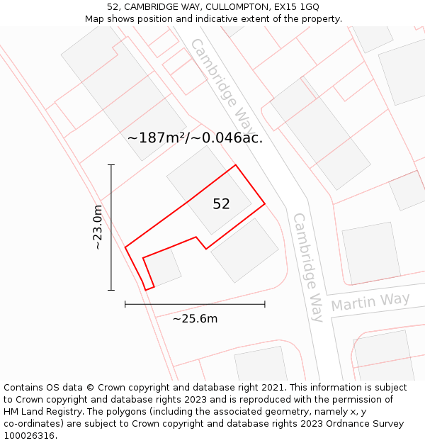52, CAMBRIDGE WAY, CULLOMPTON, EX15 1GQ: Plot and title map