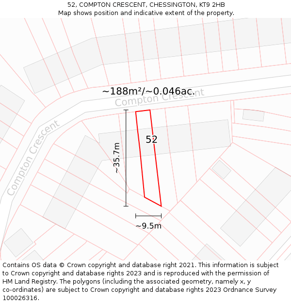52, COMPTON CRESCENT, CHESSINGTON, KT9 2HB: Plot and title map