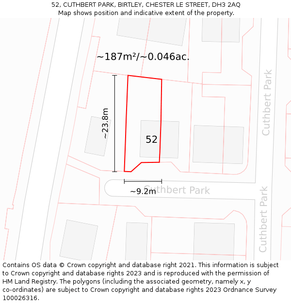 52, CUTHBERT PARK, BIRTLEY, CHESTER LE STREET, DH3 2AQ: Plot and title map