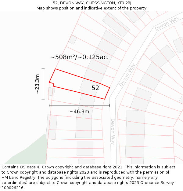 52, DEVON WAY, CHESSINGTON, KT9 2RJ: Plot and title map