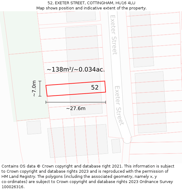 52, EXETER STREET, COTTINGHAM, HU16 4LU: Plot and title map