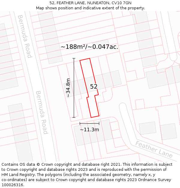 52, FEATHER LANE, NUNEATON, CV10 7GN: Plot and title map