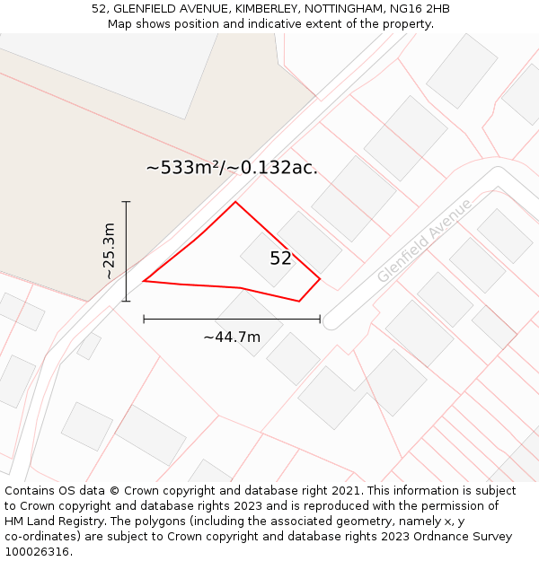 52, GLENFIELD AVENUE, KIMBERLEY, NOTTINGHAM, NG16 2HB: Plot and title map
