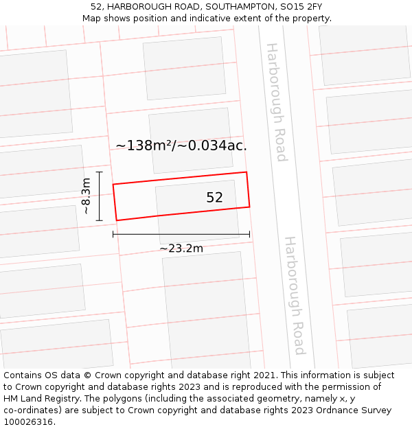 52, HARBOROUGH ROAD, SOUTHAMPTON, SO15 2FY: Plot and title map