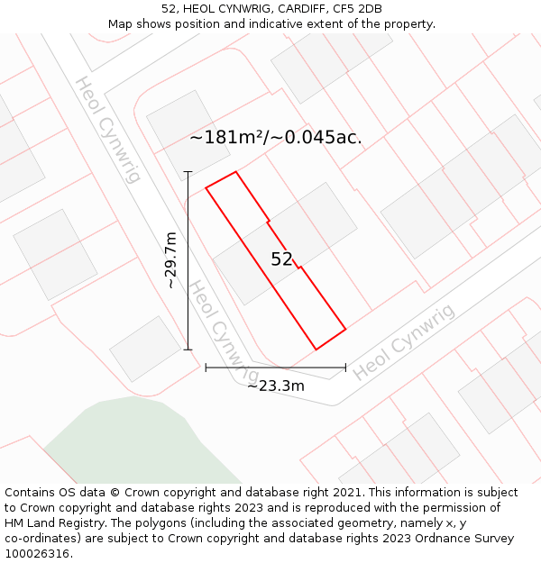 52, HEOL CYNWRIG, CARDIFF, CF5 2DB: Plot and title map