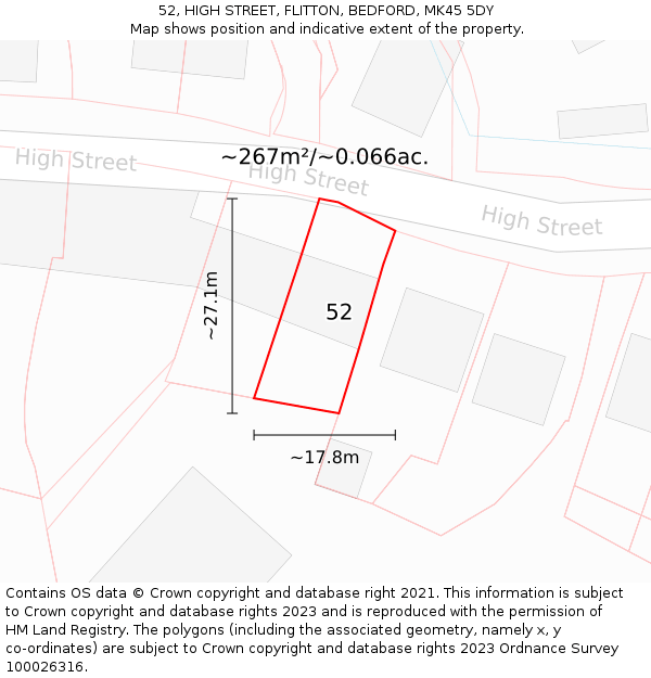 52, HIGH STREET, FLITTON, BEDFORD, MK45 5DY: Plot and title map