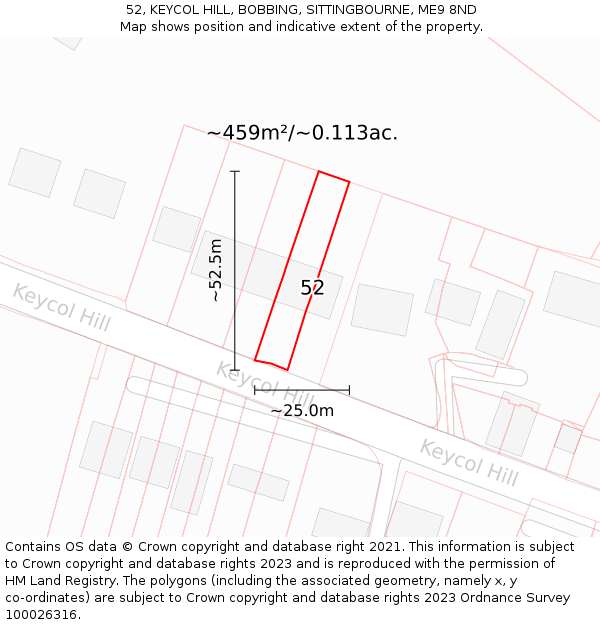 52, KEYCOL HILL, BOBBING, SITTINGBOURNE, ME9 8ND: Plot and title map