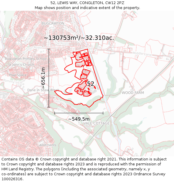 52, LEWIS WAY, CONGLETON, CW12 2PZ: Plot and title map