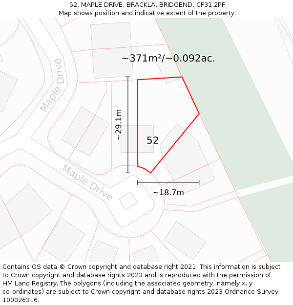 52, MAPLE DRIVE, BRACKLA, BRIDGEND, CF31 2PF: Plot and title map