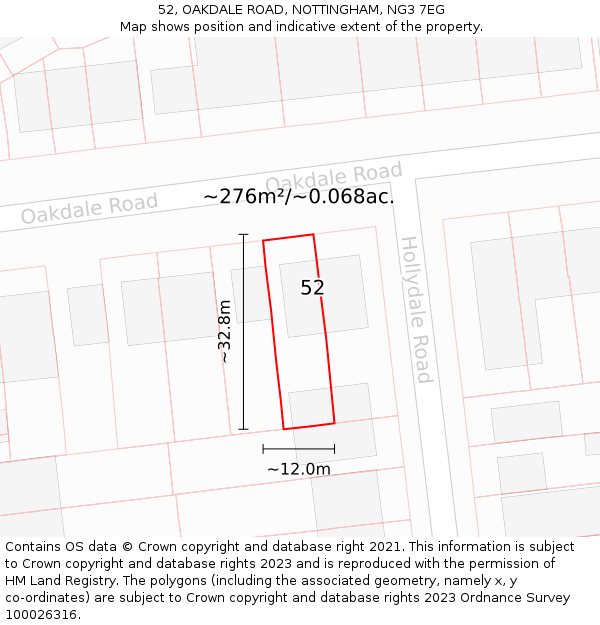 52, OAKDALE ROAD, NOTTINGHAM, NG3 7EG: Plot and title map