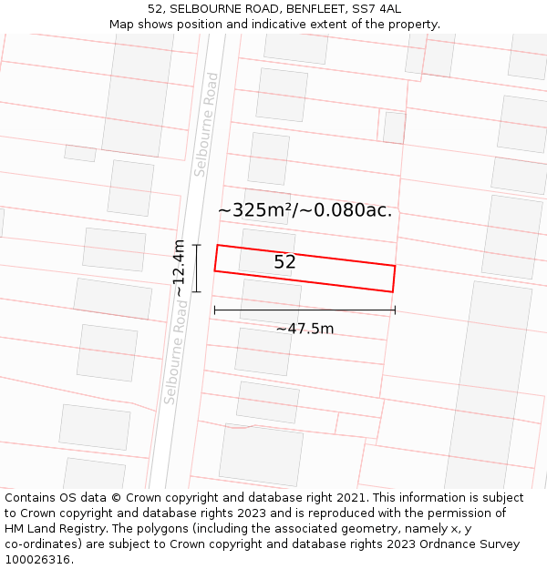 52, SELBOURNE ROAD, BENFLEET, SS7 4AL: Plot and title map