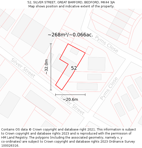52, SILVER STREET, GREAT BARFORD, BEDFORD, MK44 3JA: Plot and title map