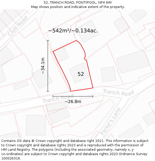 52, TRANCH ROAD, PONTYPOOL, NP4 6AY: Plot and title map