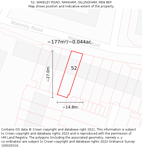 52, WAKELEY ROAD, RAINHAM, GILLINGHAM, ME8 8EP: Plot and title map
